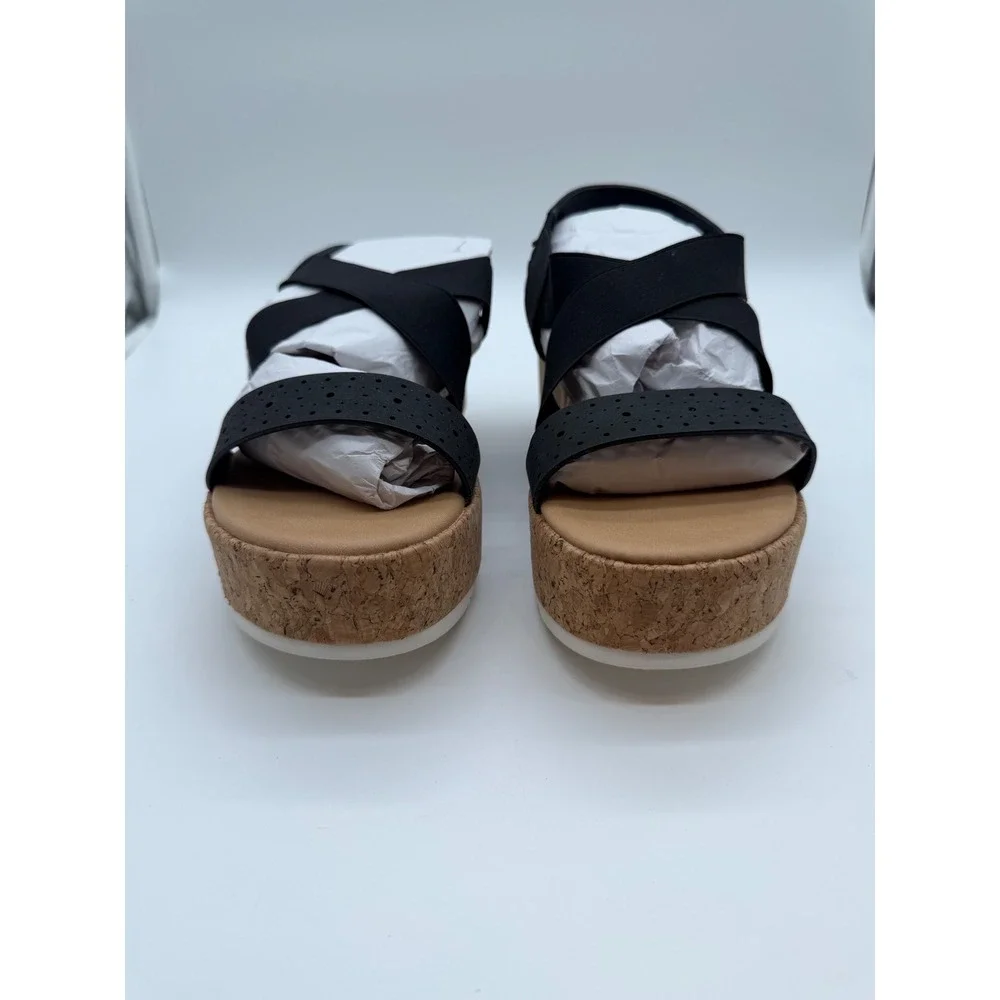 Evans Flatform Phoebe Black Cork Wedge Platform Sandals Womens 8.5W